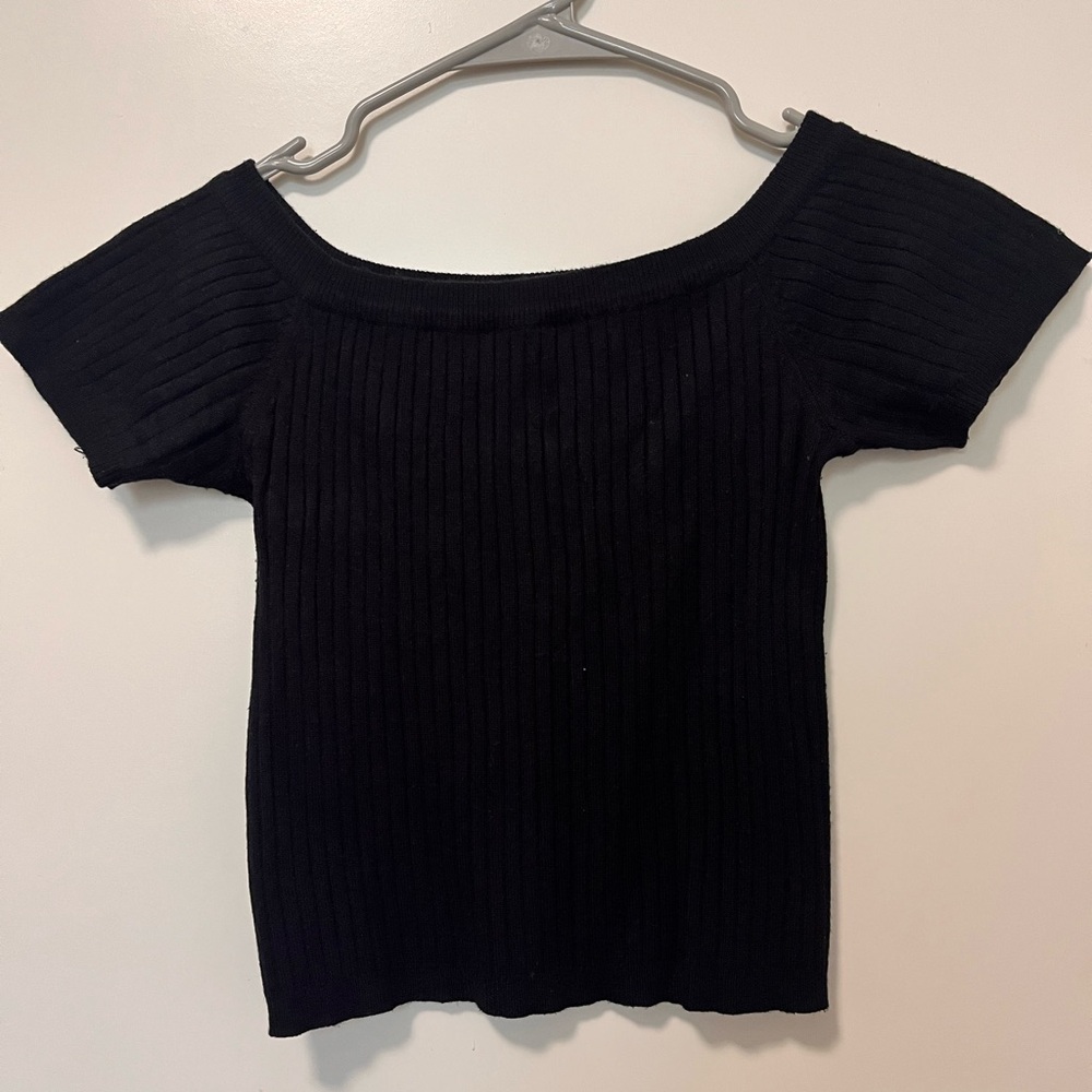 Black Ribbed Off-Shoulder Top